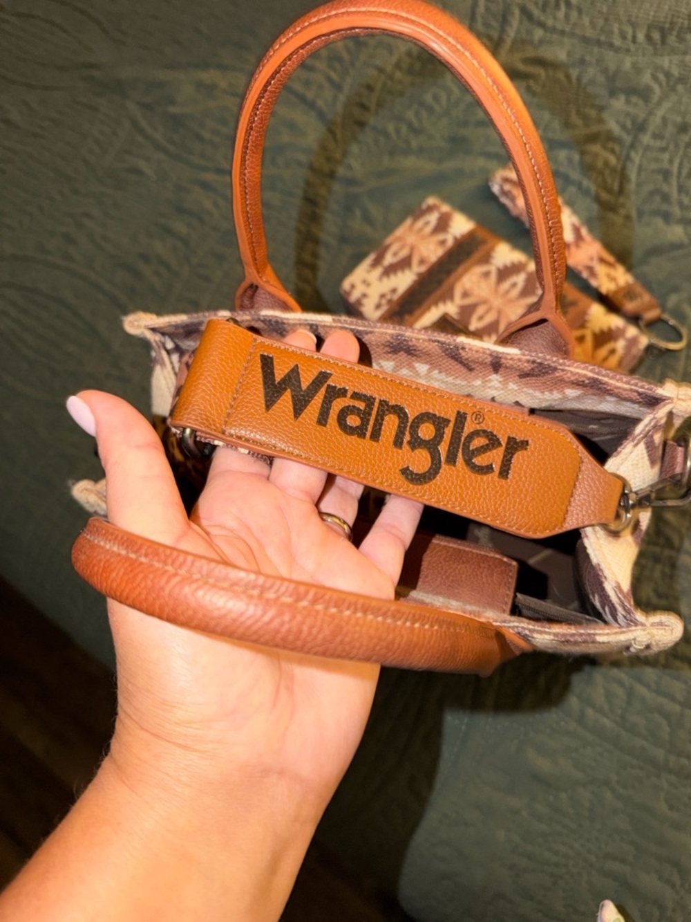Wrangler Aztec Tote with Matching Wallet in Tan and Brown - Picture 3 of 9